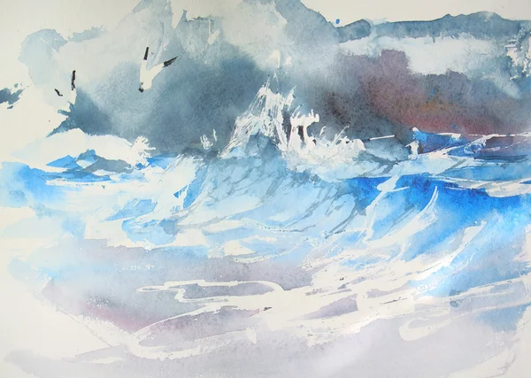 Azure wave. Watercolor.