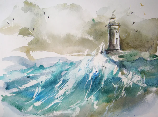 Lighthouse. Watercolor painting.