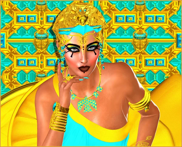 Egyptian woman with beautiful cosmetics. Modern digital art with Egyptian accents.