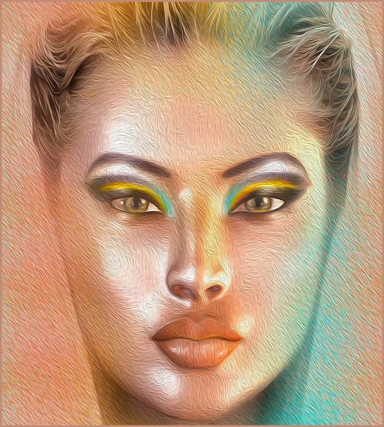 Woman's face and cosmetics close up in our modern digital art style. Beauty and fashion in a 3d render.