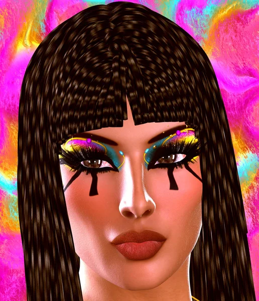 Egyptian woman's face, close up, colorful digital art style.
