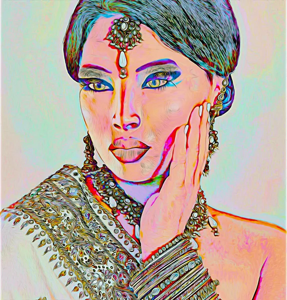 Abstract digital art of Indian or Asian woman\'s face