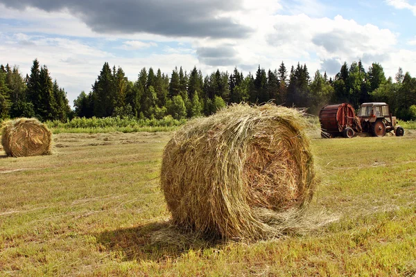 Making Big Round Bales Of Hay For Cattle Feed