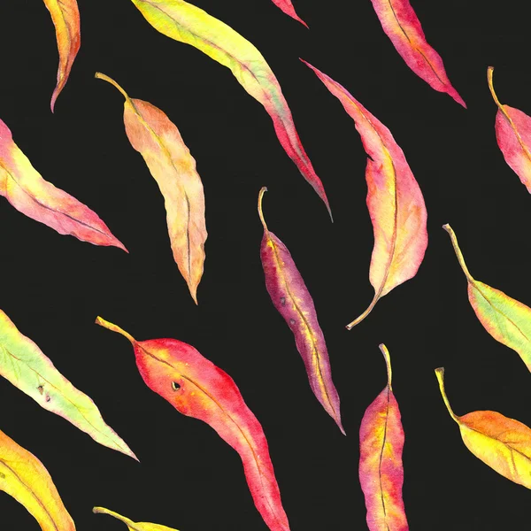 Autumn leaves. Seamless pattern at contrast background. Watercolor