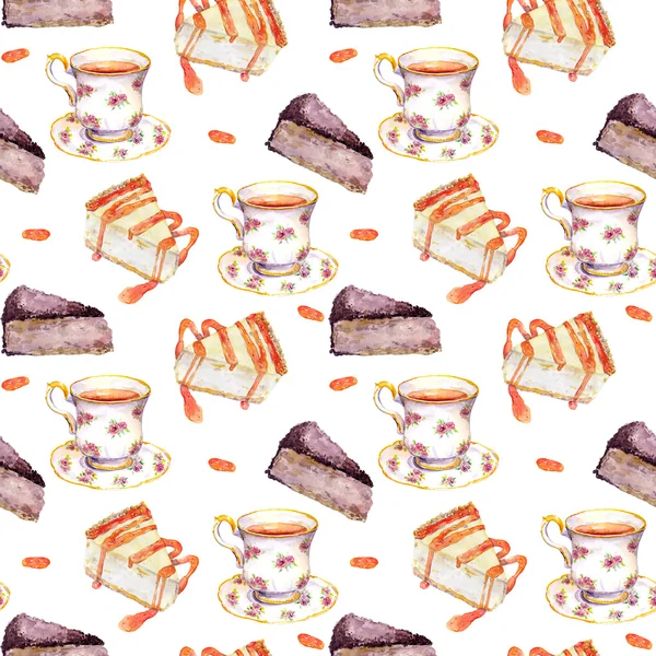 Hand painted seamless background with cakes - cheese cake and chocolate