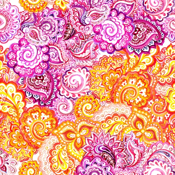 Repeating ornate eastern pattern with indian paisley. Watercolor