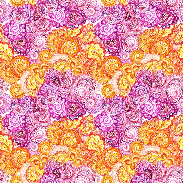 Repeating ornate eastern pattern with indian paisley. Watercolor