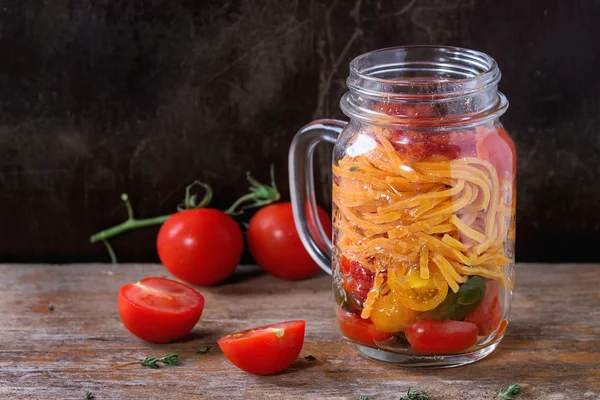 Tomato pasta in mason jar