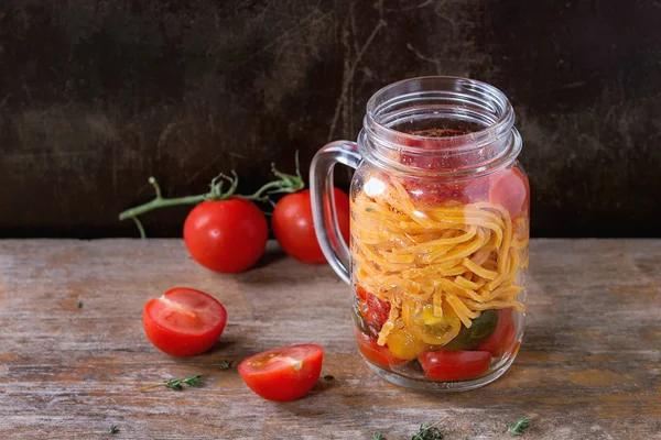 Tomato pasta in mason jar