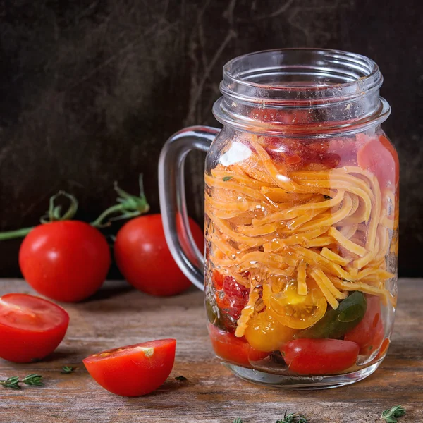 Tomato pasta in mason jar