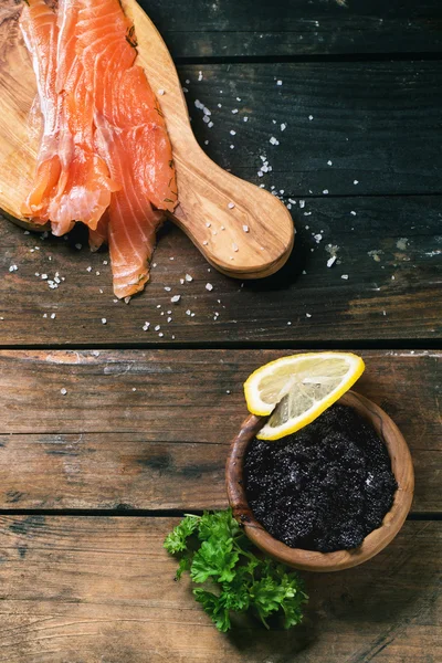 Salted salmon and black caviar
