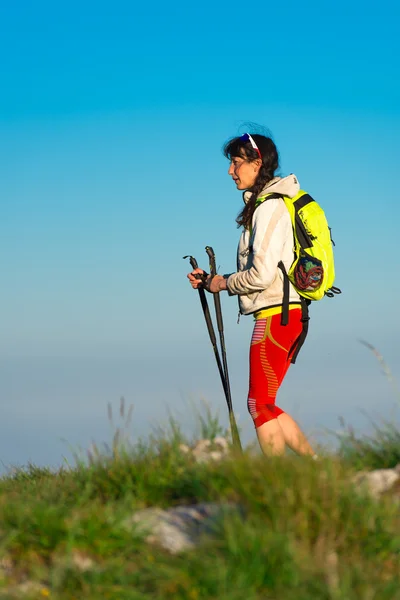Rest on Nordic walking a girl