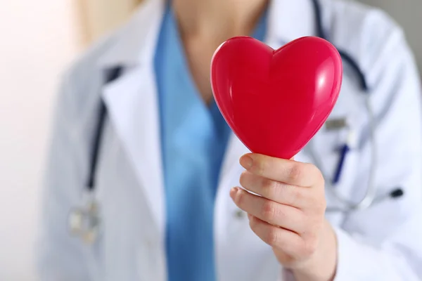 Female medicine doctor hands holding red heart