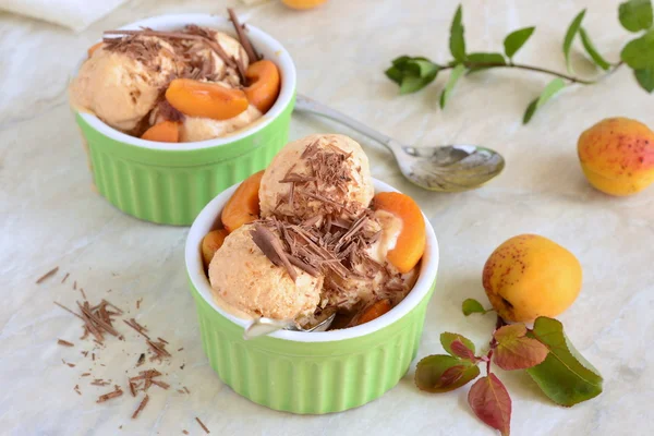 Homemade apricot ice cream with chocolate chips