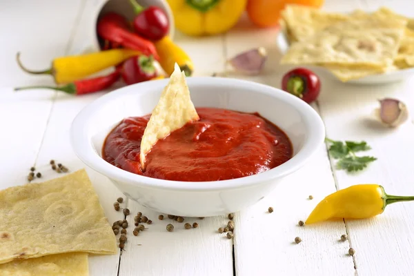 Roasted sweet pepper sauce with pita bread, dip