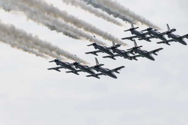 Moniga Lake Garda Brescia, Italy 20 August 2016. Try  performance acrobatic team Italian Frecce Tricolori national military aeronautics