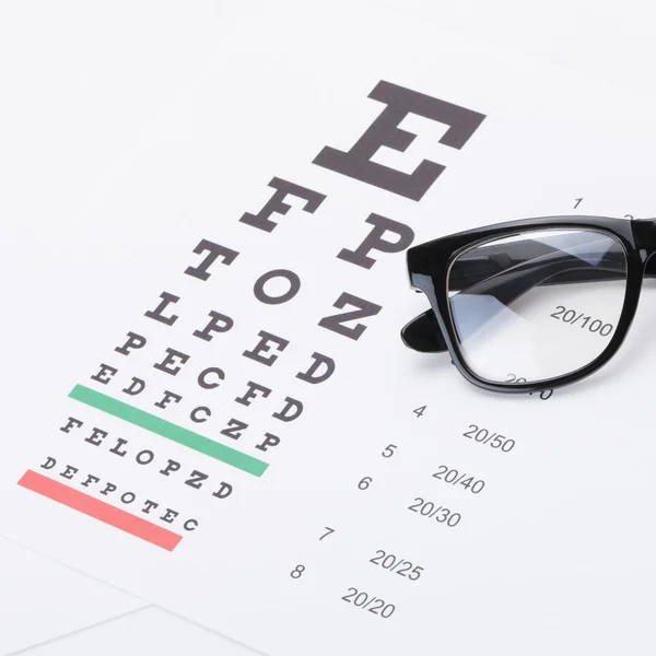 Eyesight test table with glasses over it - studio shot - 1 to 1 ratio