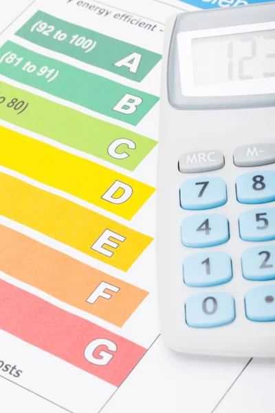 Colorful energy efficiency chart and neat calculator over it