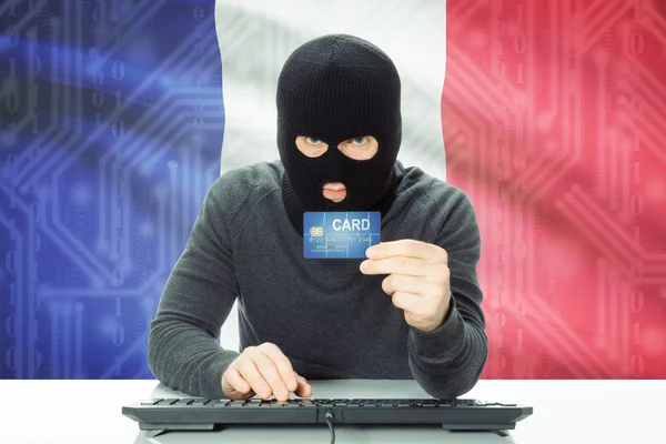 Concept of cybercrime with national flag on background - France