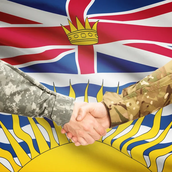 Military handshake and Canadian province flag - British Columbia