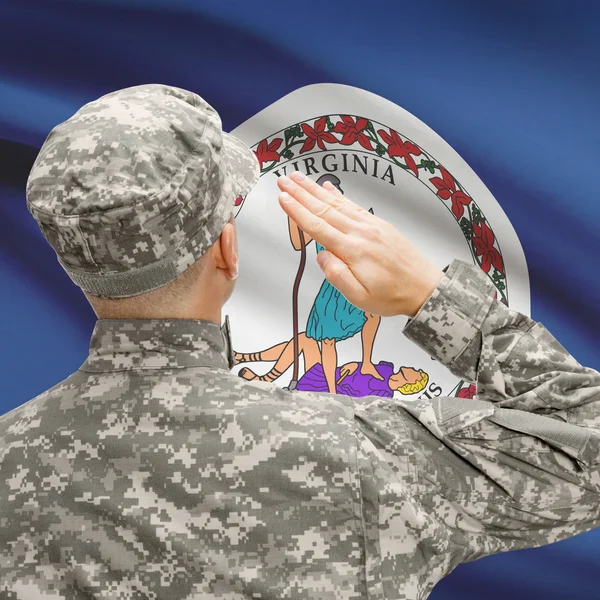 Soldier saluting to US state flag series - Virginia