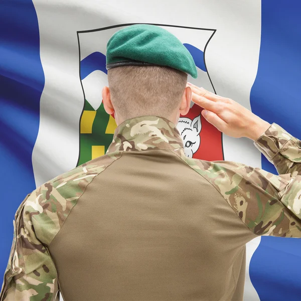 Soldier saluting to Canadial province flag conceptual series - N