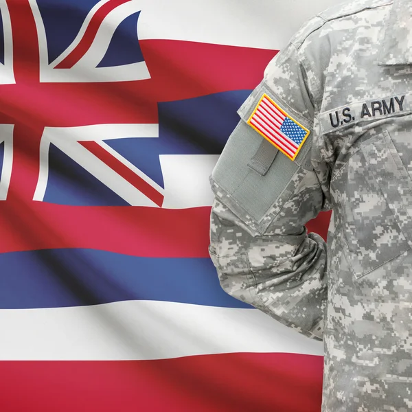 American soldier with US state flag series - Hawaii