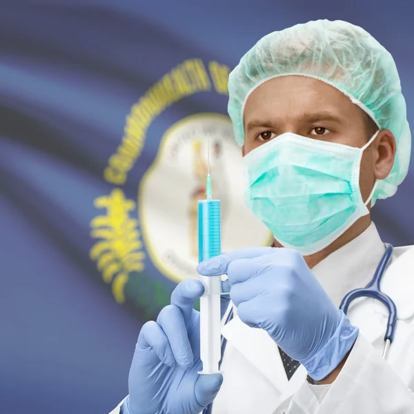 Doctor with syringe in hands and US states flags series - Kentucky