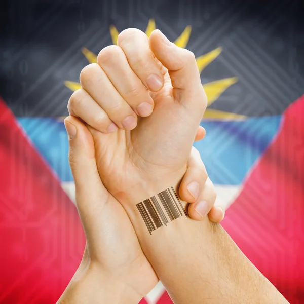 Barcode ID number on wrist and national flag on background series - Antigua and Barbuda