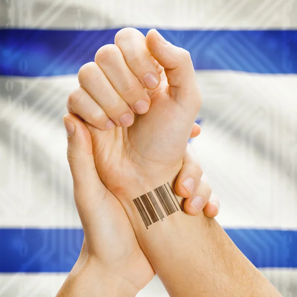 Barcode ID number on wrist and national flag on background series - Israel
