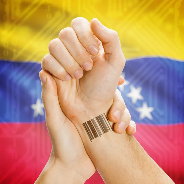 Barcode ID number on wrist and national flag on background series - Venezuela
