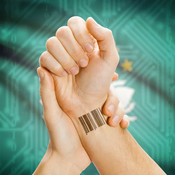 Barcode ID number on wrist and national flag on background series - Macau