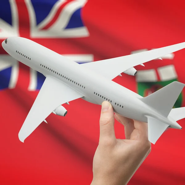 Airplane in hand with Canadian province flag on background series - Manitoba