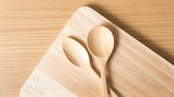 Wood spoon with cutting board