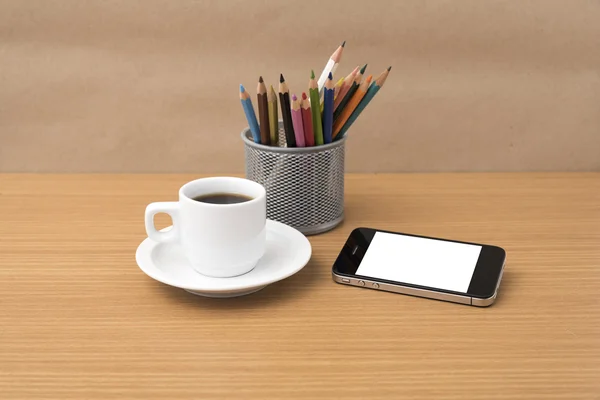 Coffee cup and phone with color pencil