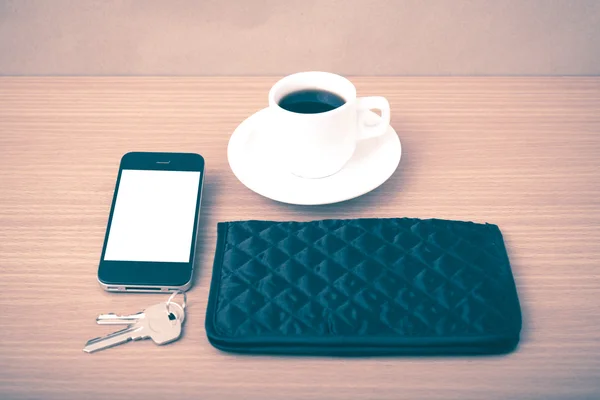 Coffee phone key and wallet