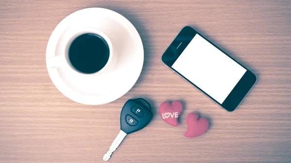Coffee phone car key and heart