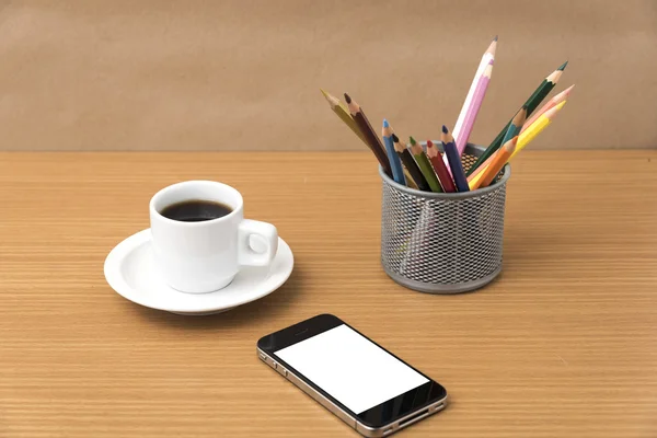 Coffee cup and phone with color pencil