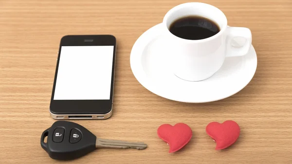 Coffee phone car key and heart