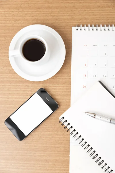 Coffee,phone,notepad and calendar