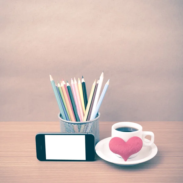 Coffee,phone,color pencil and heart