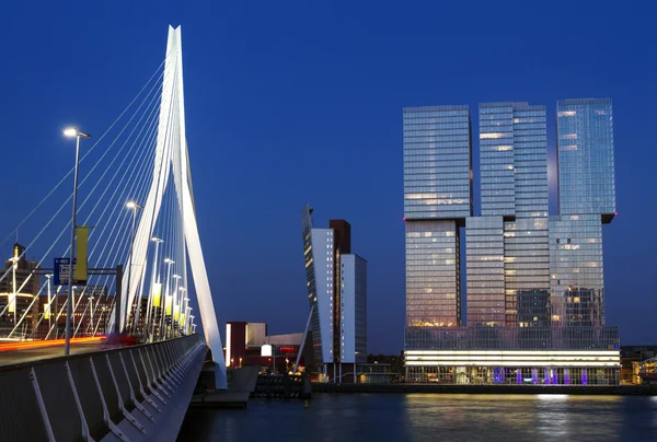 ROTTERDAM, HOLLAND  Panoramic view over Erasmus Bridge and Rotterdam port. Holland.