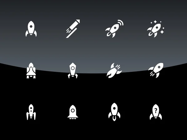 Cosmos rocket icons on black background.
