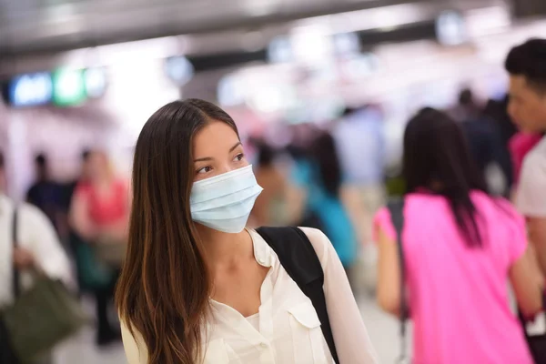 Person wearing protective mask in airport