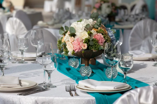 Elegance table set up for wedding in turquoise