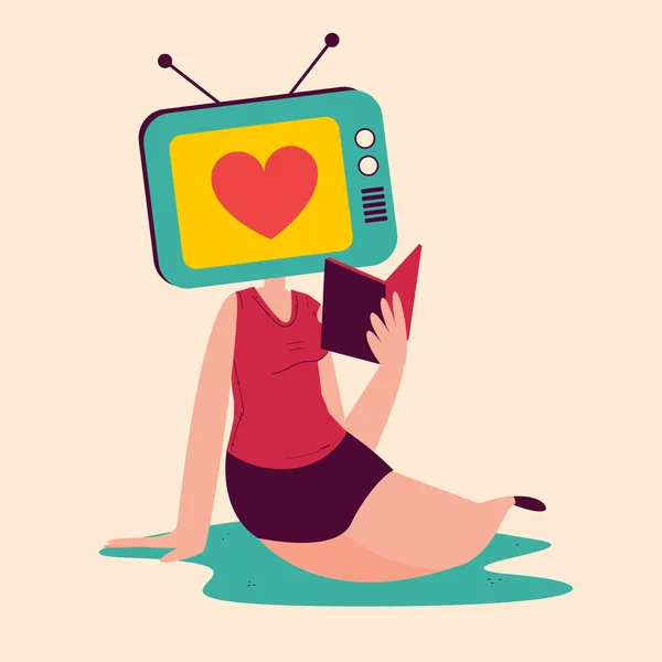 Girl with TV Head Reading