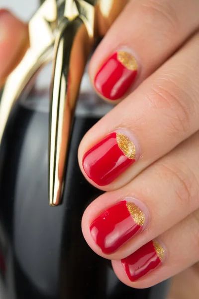 Red half moon nail art manicure