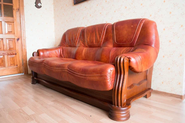Living room Interior design.Brown leather sofa