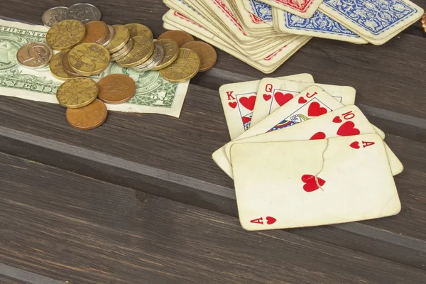 Card game poker. The winning set. Royal flash in poker. Gamble for money.