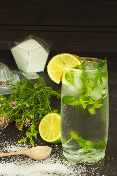 Homemade lemonade with fresh lemon and mint. Cool, refreshing dip in the hot summer.